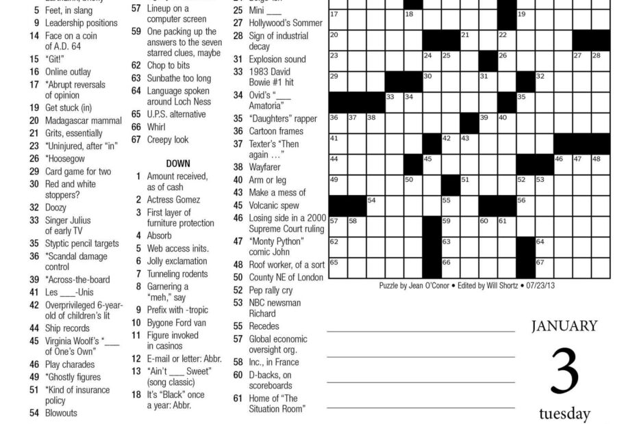 Printable Sunday Crossword Puzzles New York Times Printable Crossword