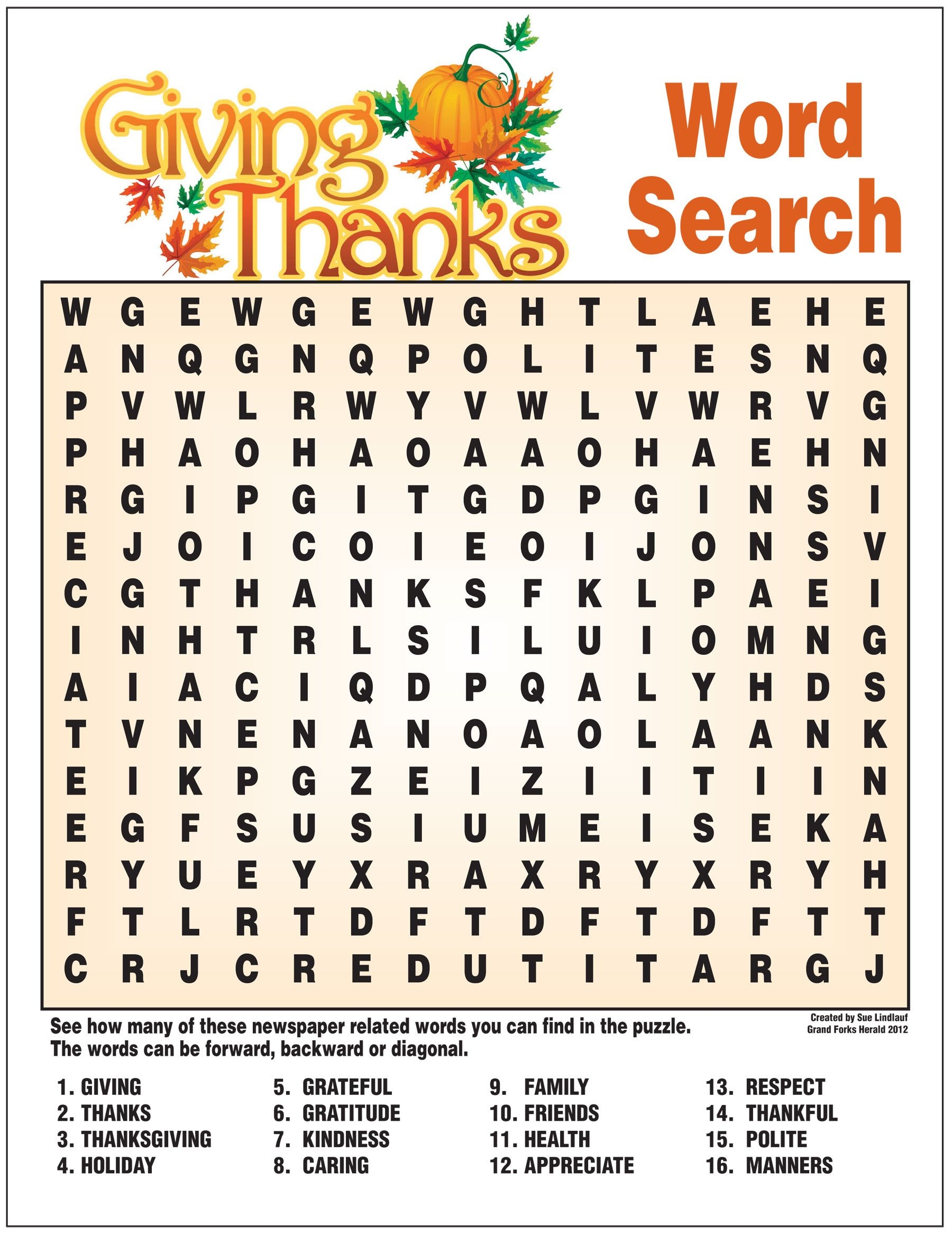 Printable Thanksgiving Word Searches