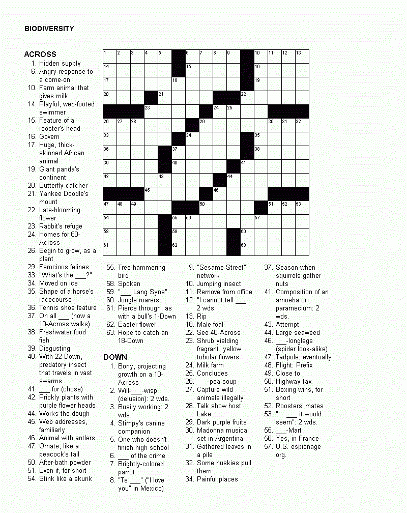 Printable Themed Crossword Puzzles Printable Crossword Puzzles