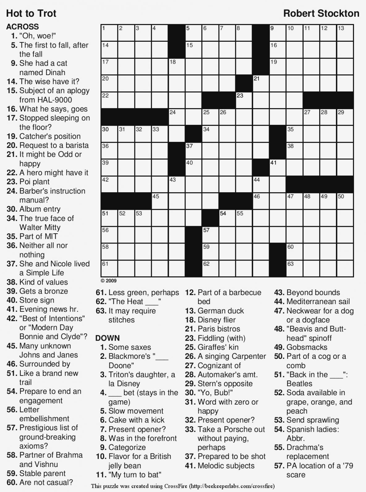 Printable Universal Crossword Puzzle