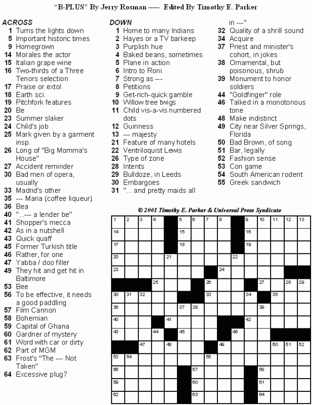 Printable Universal Crossword Puzzle