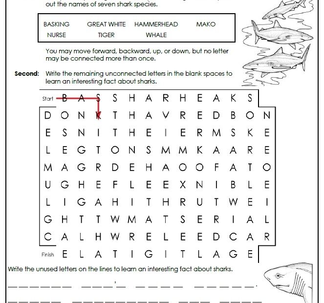 Printable Word Maze Sharks Worksheets Library
