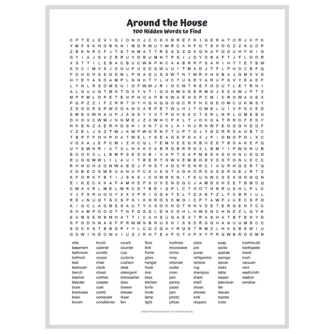 Printable Word Search 100 Words