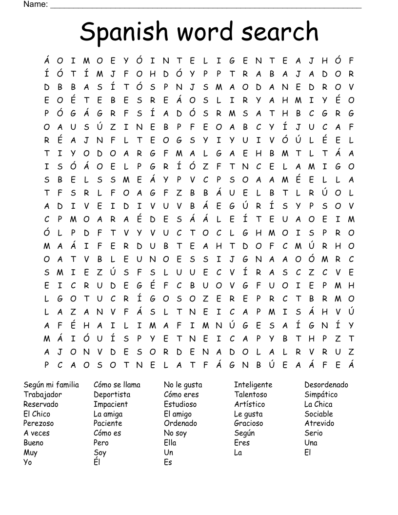 Printable Word Search In Spanish Word Search Maker