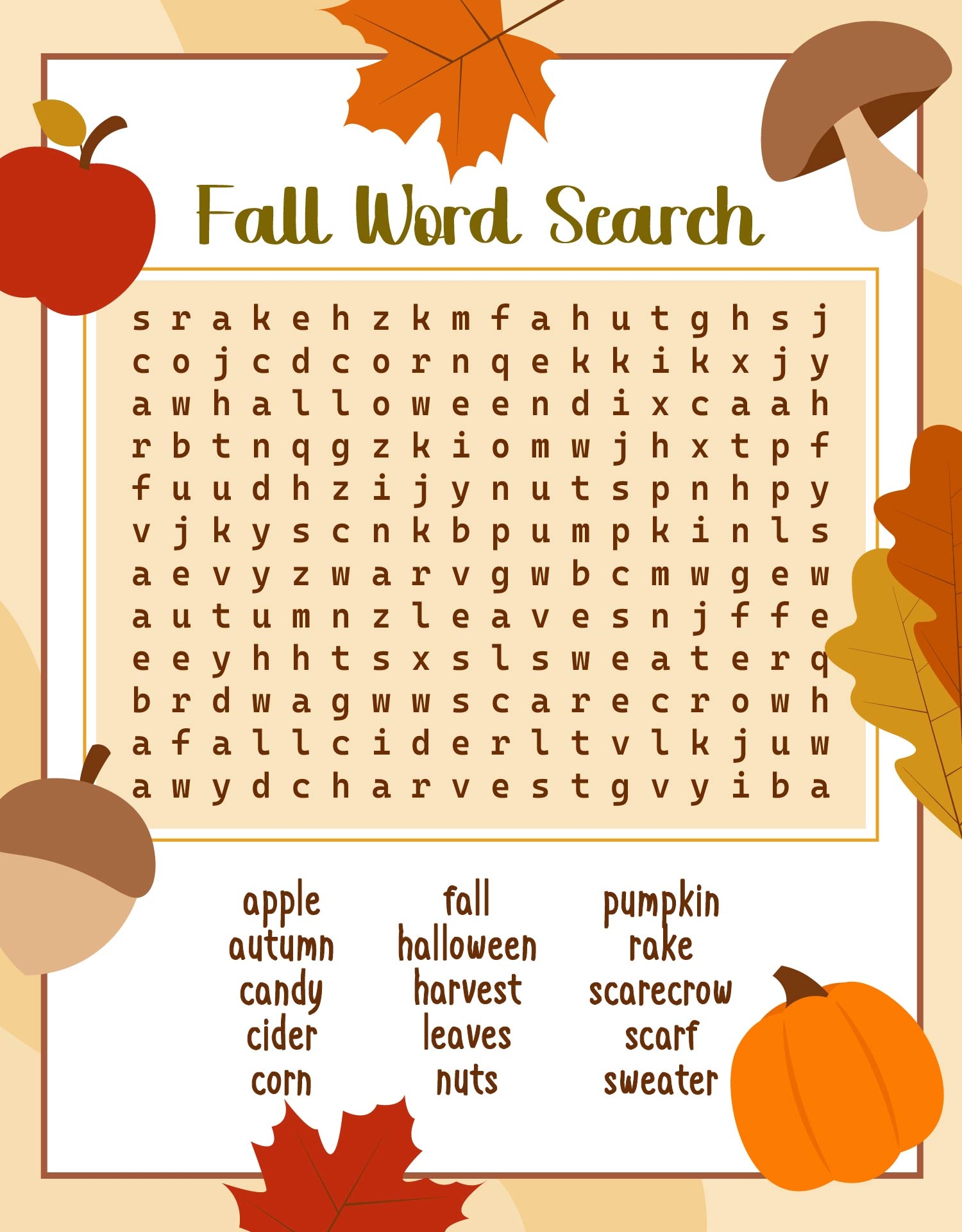 Printable Word Searches Fall