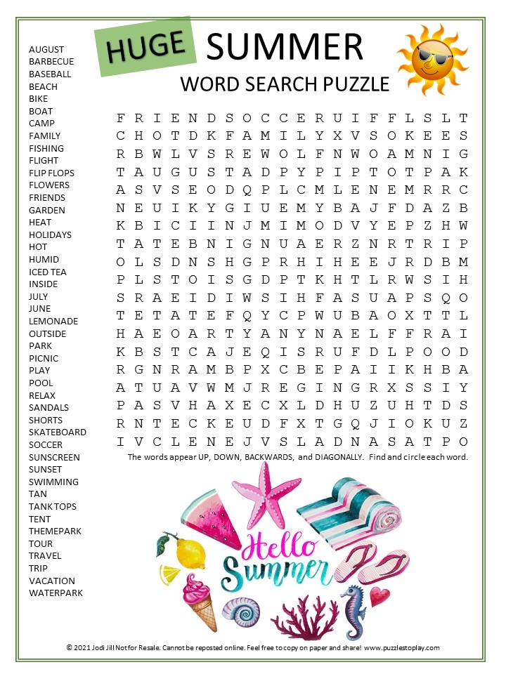 Printable Word Searches Summer Printable Calendars AT A GLANCE