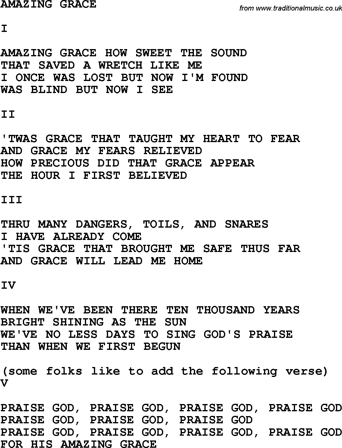 Printable Words For Amazing Grace Words Print