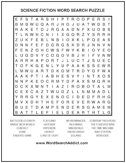 Science Fiction Books Printable Word Search Puzzle Word Search Addict