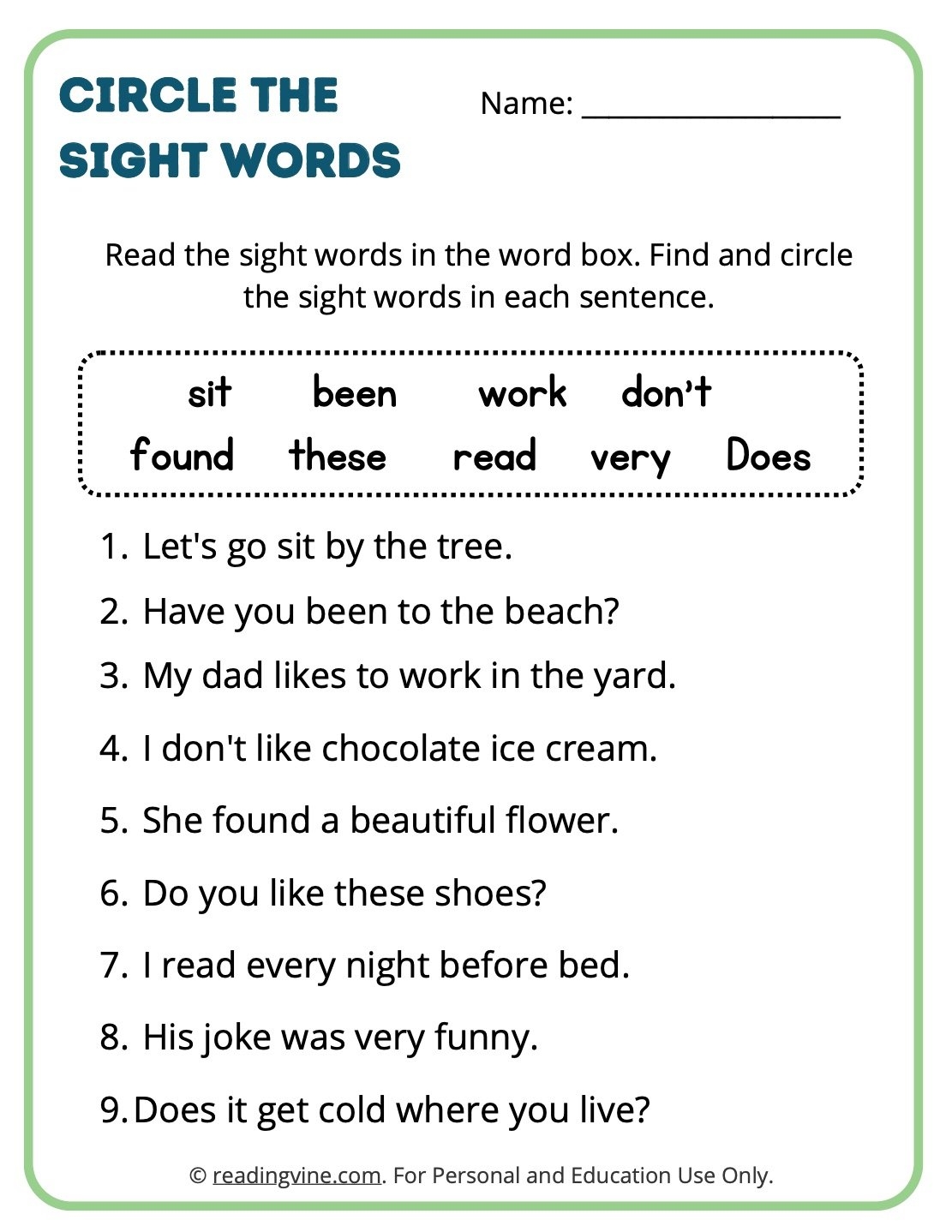 Second Grade Sight Words Worksheets