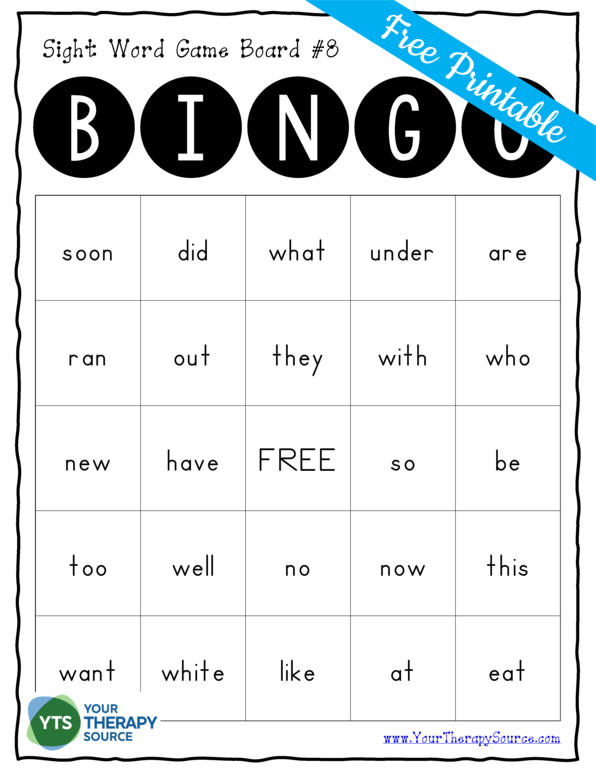 Sight Word Bingo Cards Printable