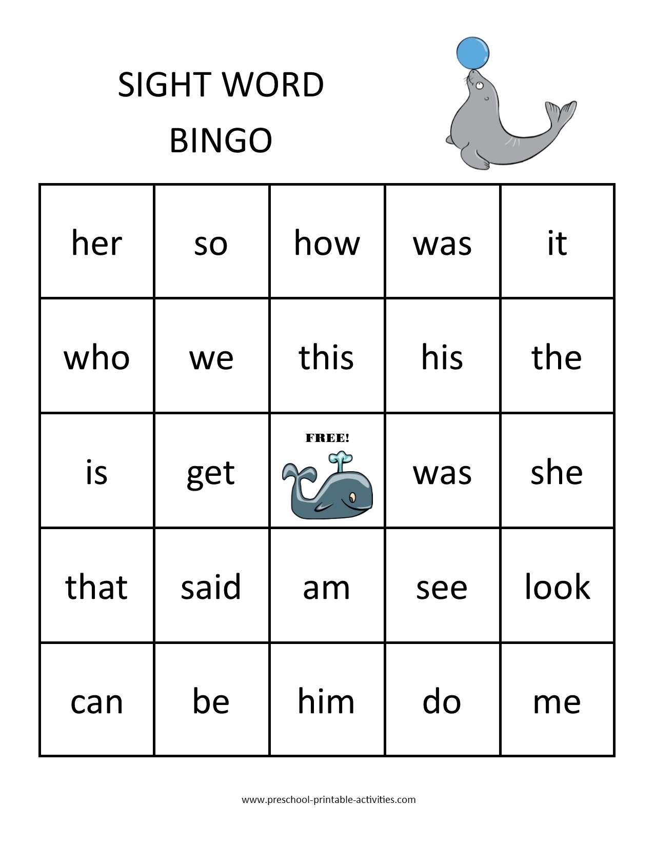 Sight Word Bingo Games