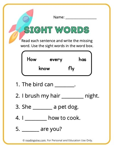 Sight Words Worksheets Worksheets Library