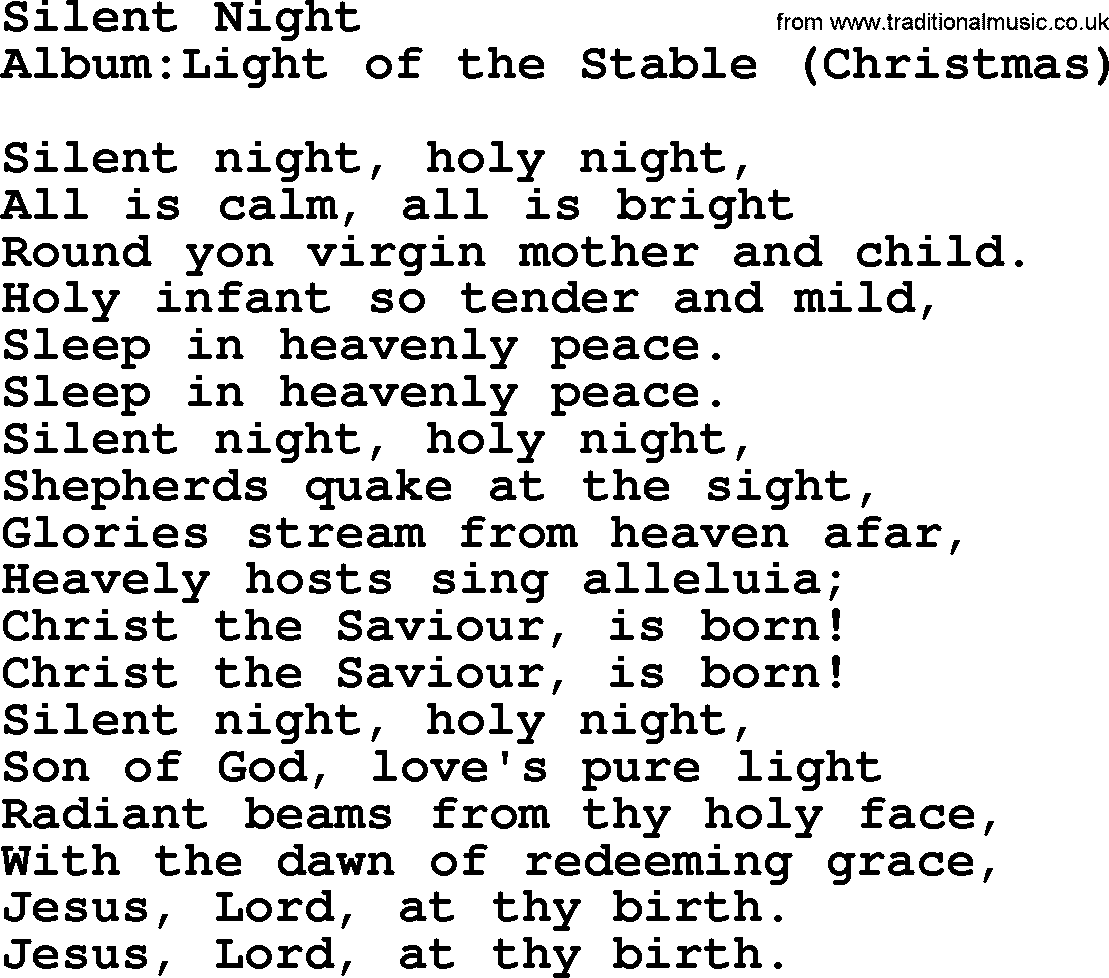 Silent Night Words Printable