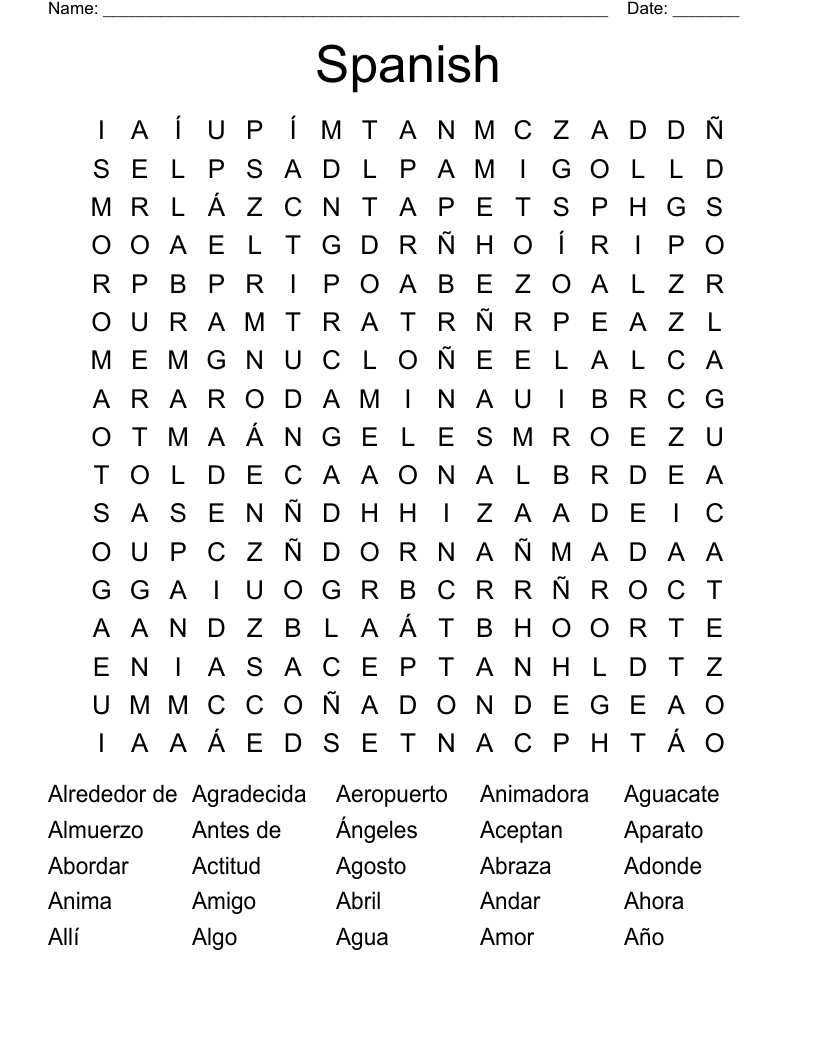 Spanish Word Search Printable Pdf Ltptu