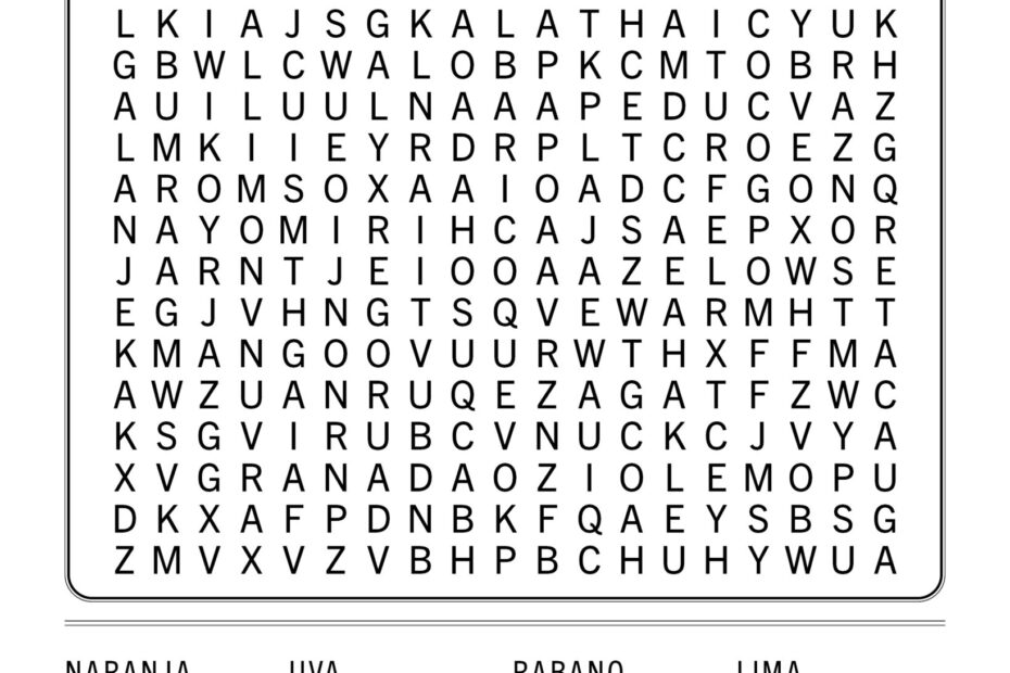 Spanish Word Search With Fruits Puzzle Game To Find Fruits In Spanish