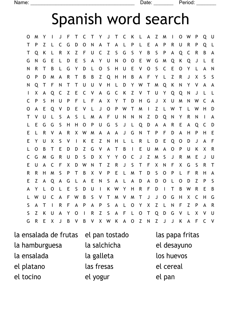 Spanish Word Searches Printable