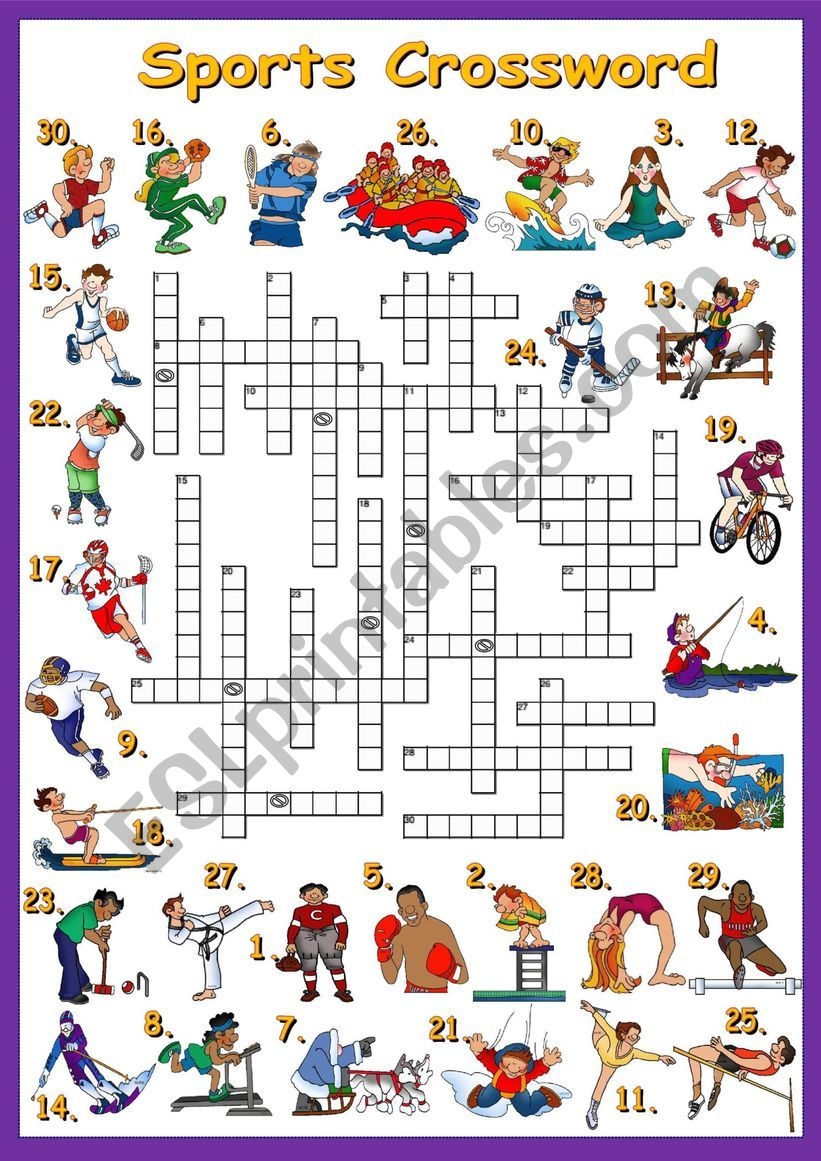 Sports ESL Printable Crossword Puzzle Worksheets For Kids Printable 