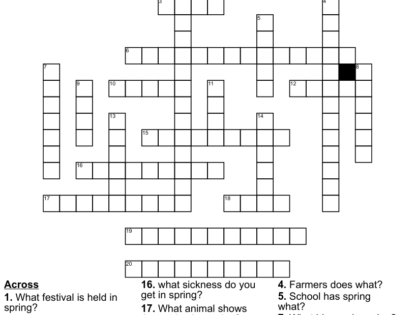 Spring Crossword Puzzles Printable Free Crossword Puzzles Printable