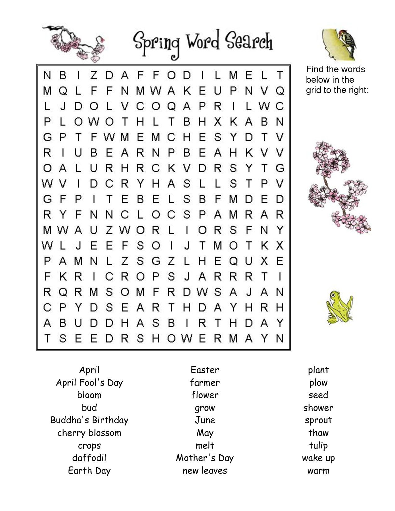 Spring Word Search Free Printable Worksheet For Kids Printable Spring 