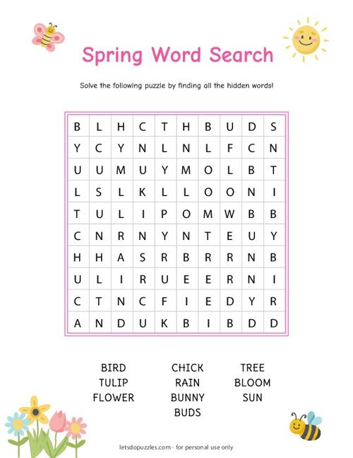 Spring Word Search Puzzles Printable For Adults Word Search Maker