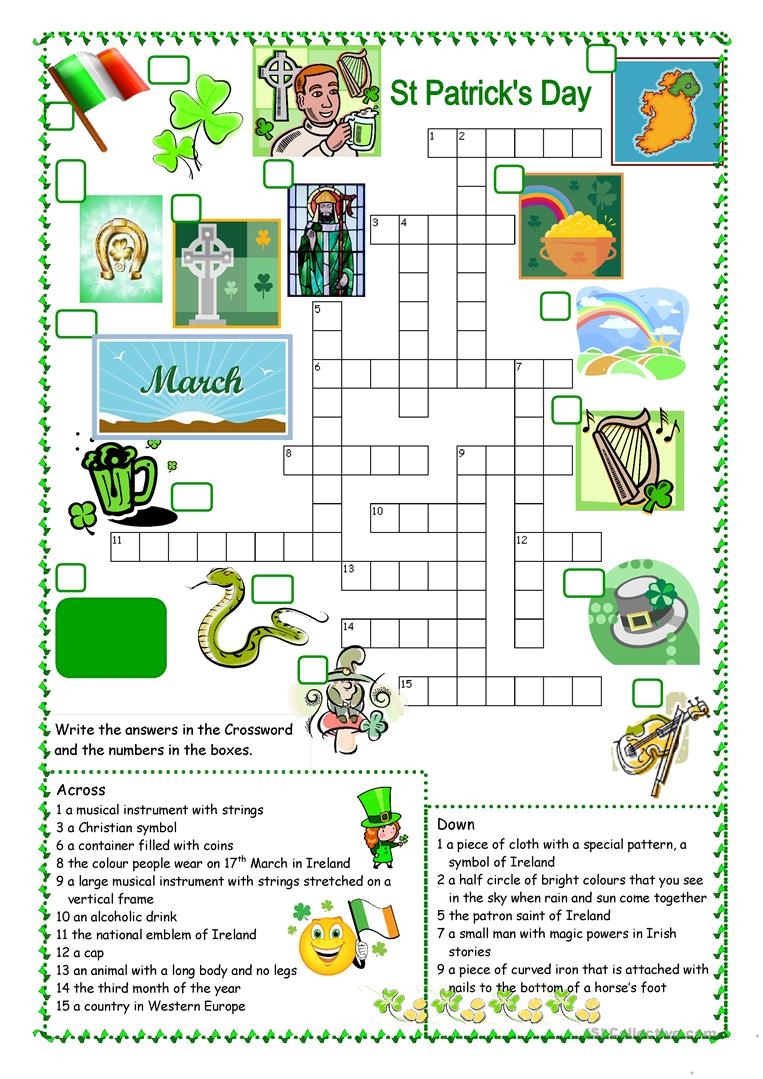 St Patrick 39 s Day Crossword Puzzle Printable James Crossword Puzzles