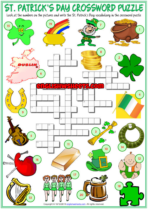 St Patrick S Day Crossword Puzzle Printable Printable Word Searches