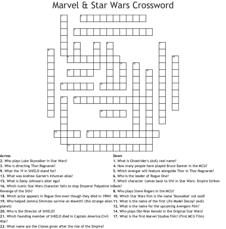 Star Wars Crossword Puzzle Printable Printable Crossword Puzzles Emma 