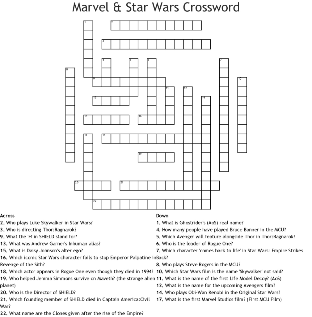 Star Wars Crossword Puzzle Printable Printable Crossword Puzzles 