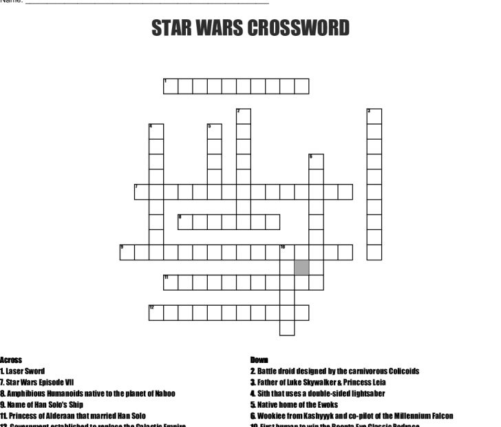 Star Wars Crossword Wordmint Star Wars Crossword Puzzle Printable