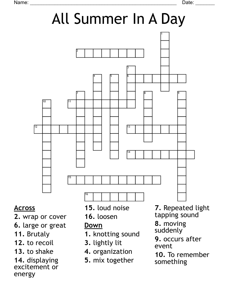 Summer Crossword Puzzle Free Printable