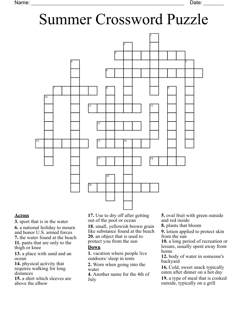 Summer Crossword Puzzle Printable Free Printable Templates