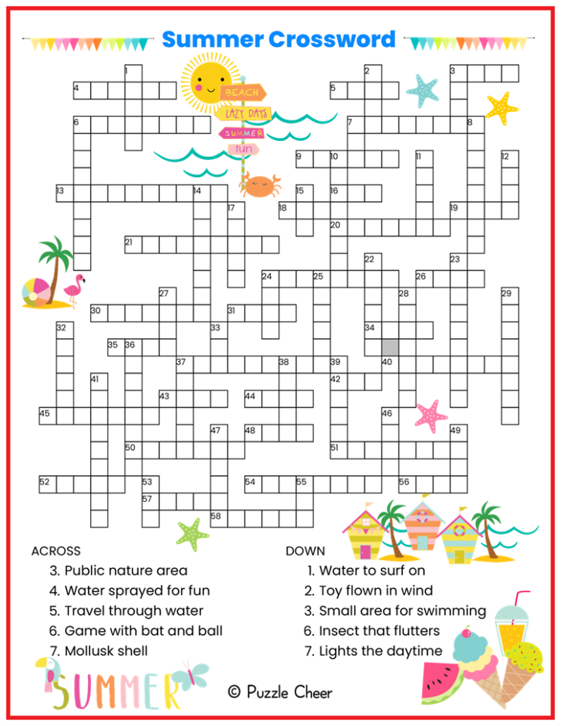 Summer Crossword Puzzle Puzzle Cheer