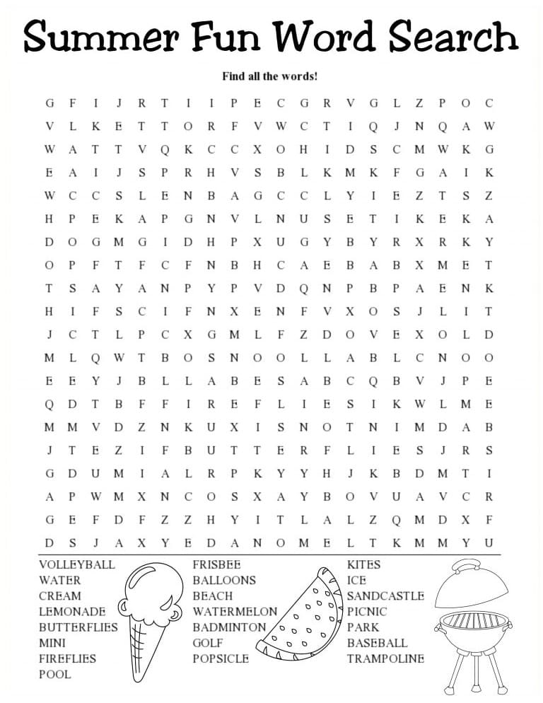 Summer Themed Word Searches Printables
