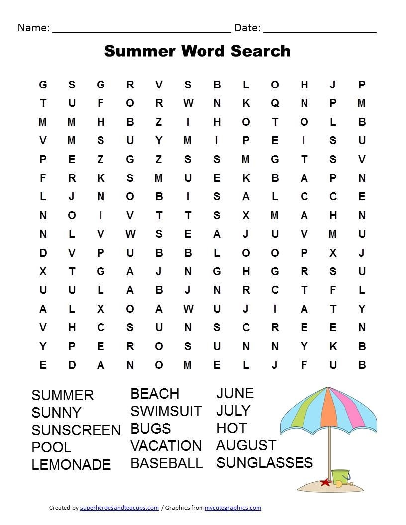 Summer Word Puzzles Printable