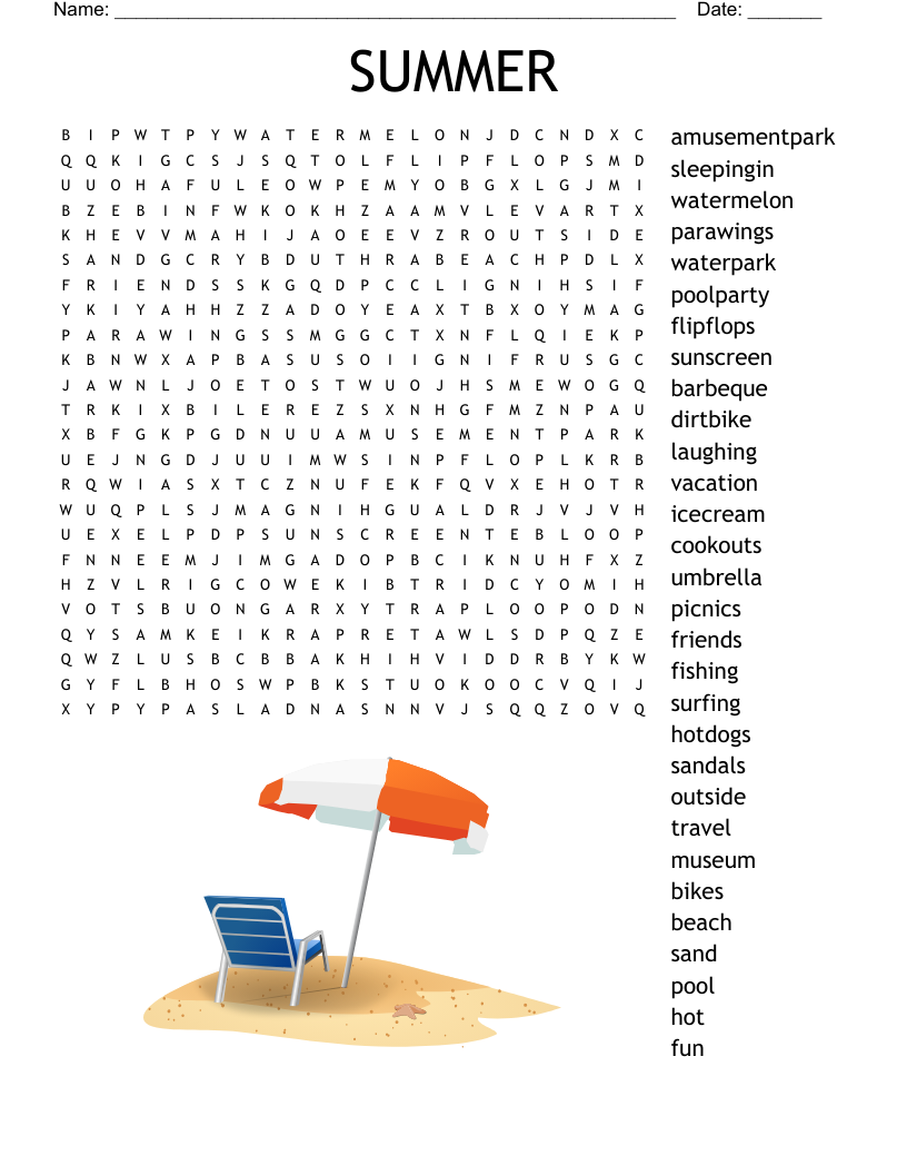 Summer Word Search Hard Printable Word Search Maker