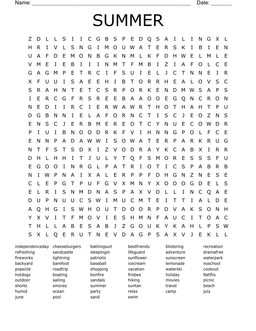 Summer Word Search Printable Pdf Hard Free Printable Templates