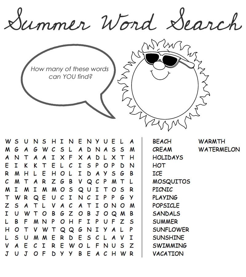 Summer Word Search Puzzles Printable Printable Word Searches