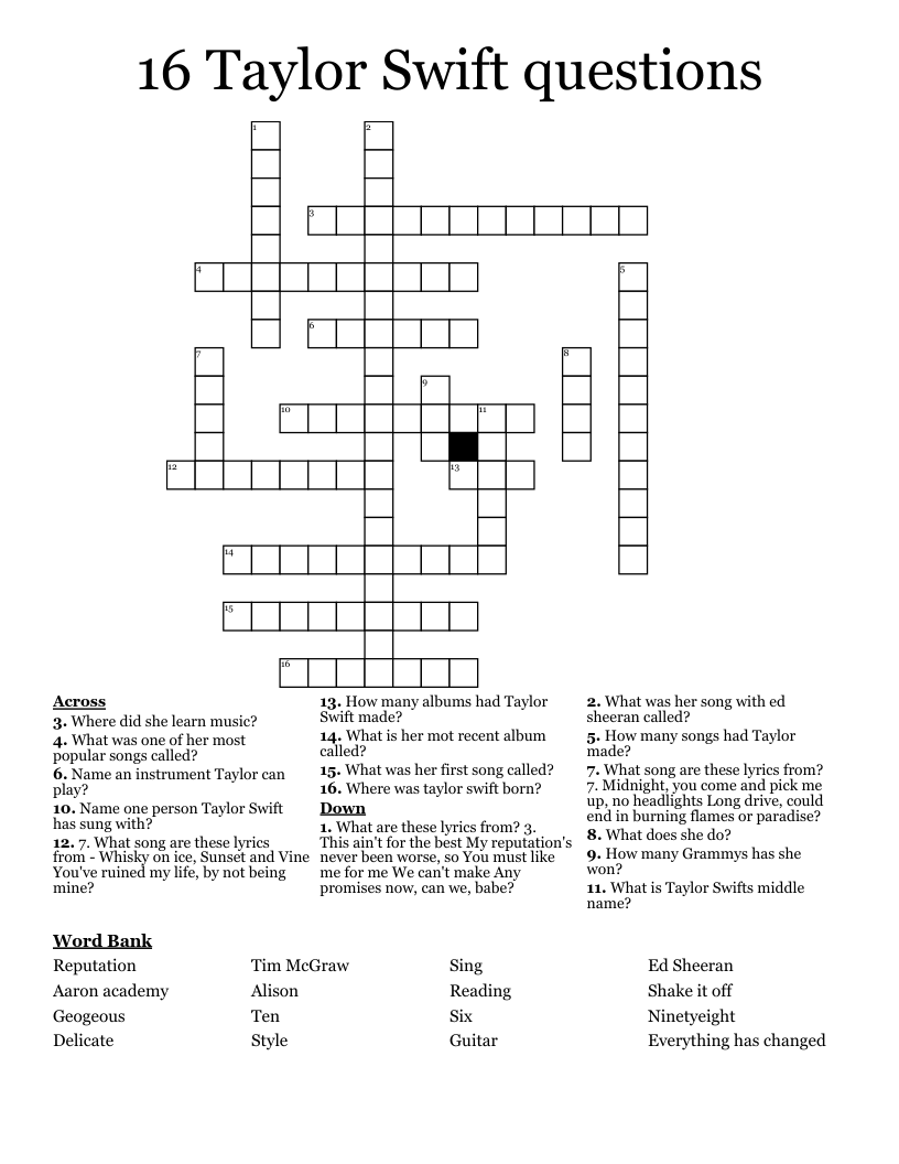 Taylor Swift Word Search Printable Word Search Maker