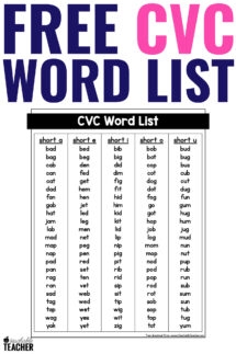 Teaching CVC Words In Kindergarten with Free CVC Word List 