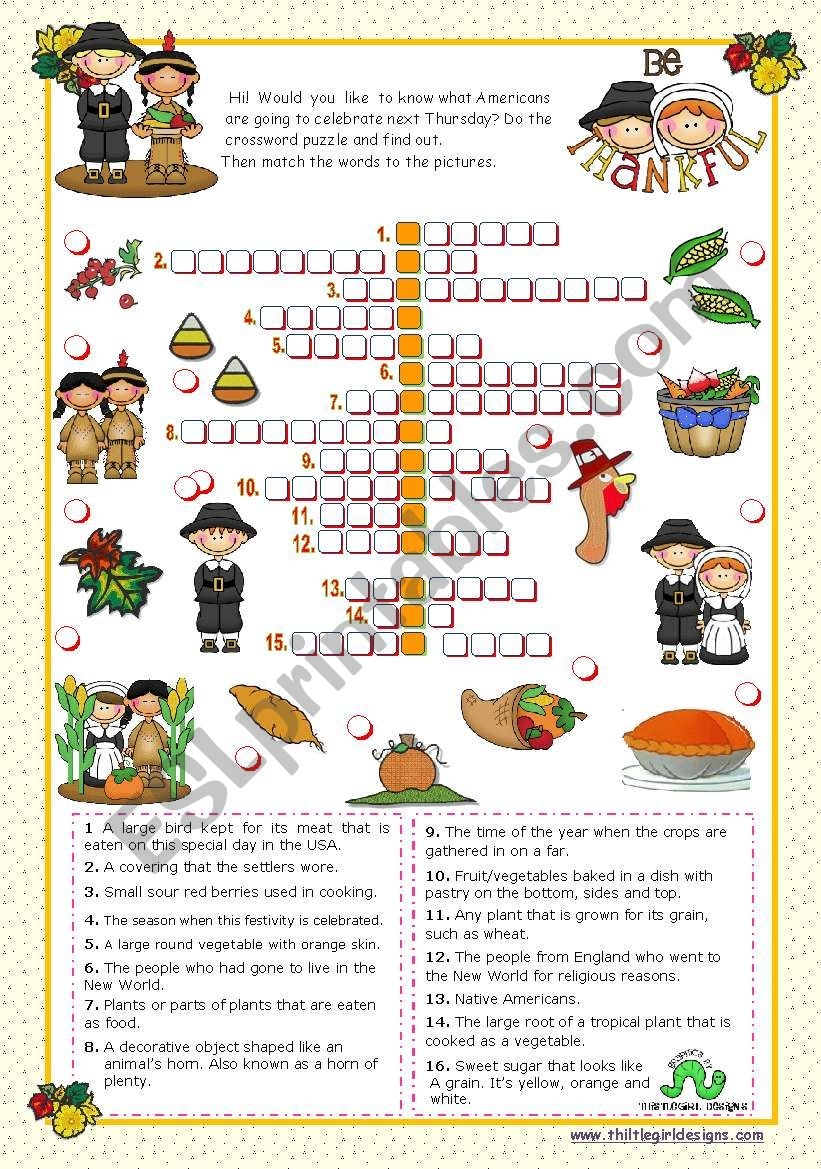 Thanksgiving Crossword Puzzle Printable Printable Word Searches