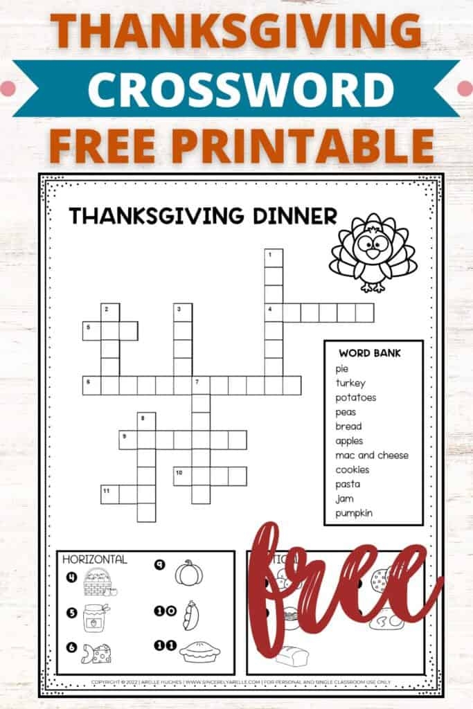 Thanksgiving Dinner Crossword Puzzle Free Printable Smart Cookie 
