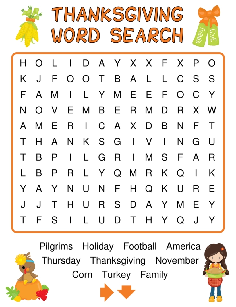 Thanksgiving Printable Word Puzzles
