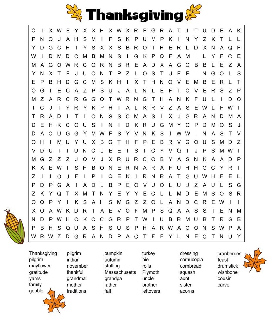 Thanksgiving Word Finds Free Printables