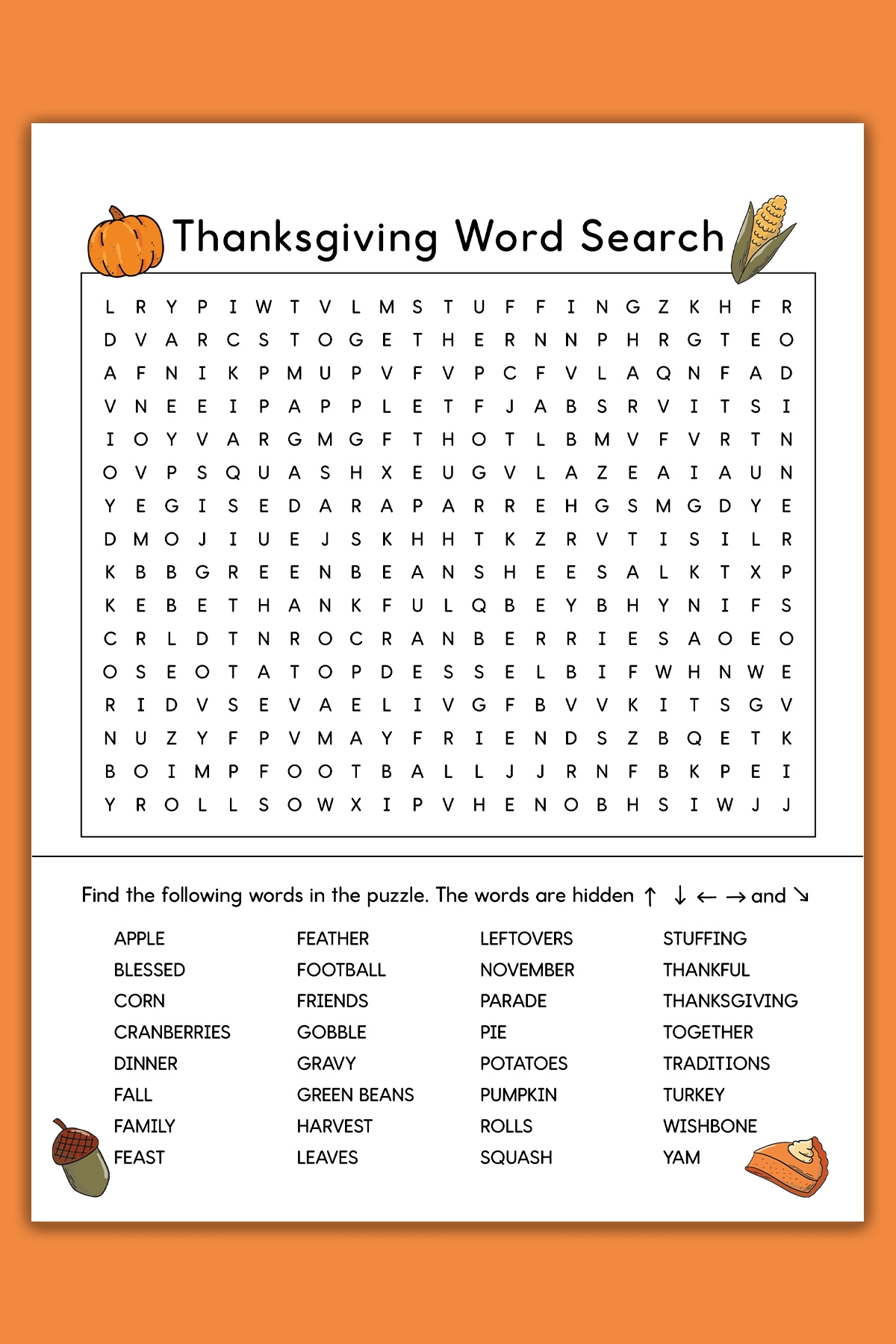 Thanksgiving Word Search Printable Set 3 Varying Levels Of Difficulty 