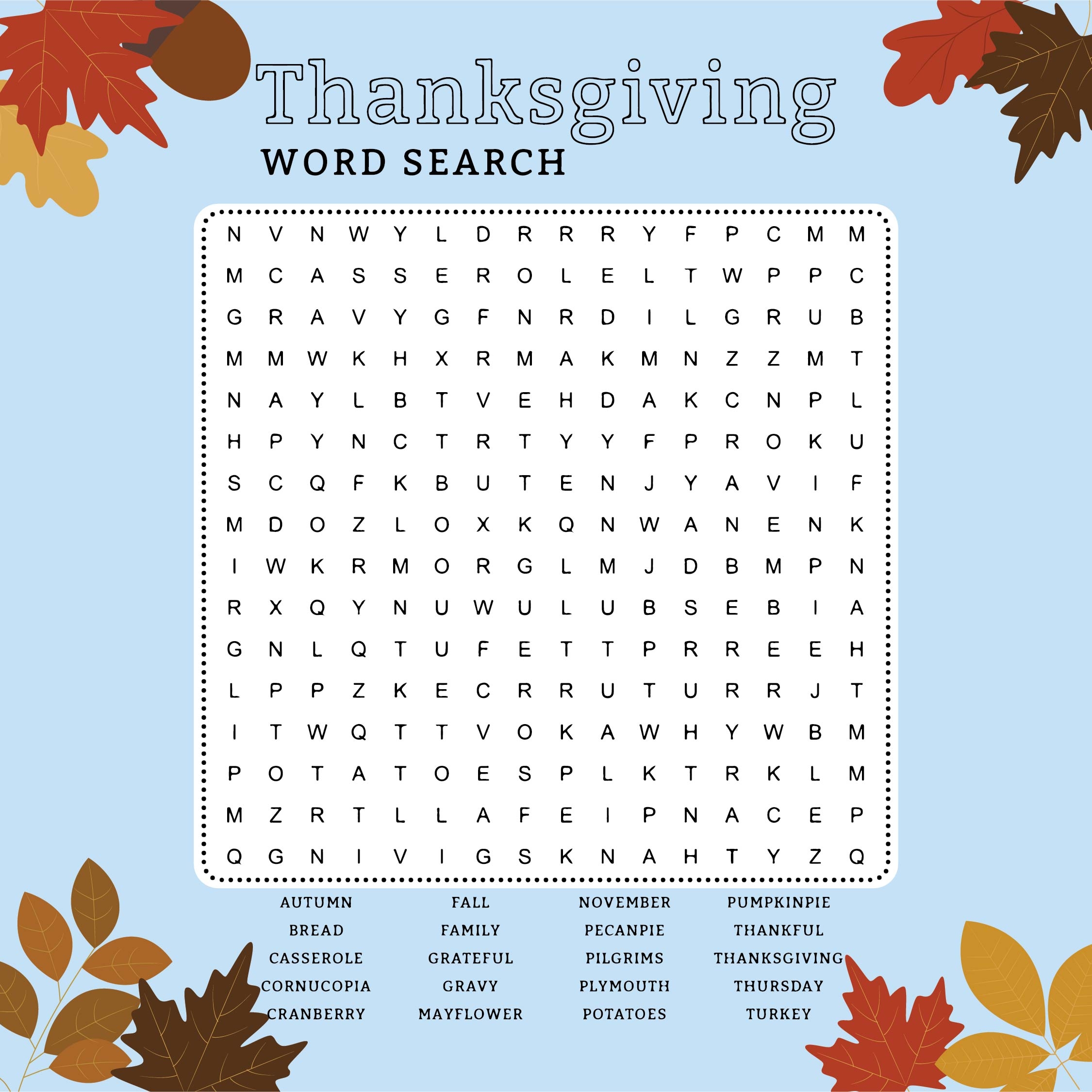 Thanksgiving Word Searches Printable Printable Word Searches