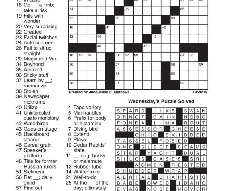 The Daily Commuter Puzzlejackie Mathews Tribune Content Printable