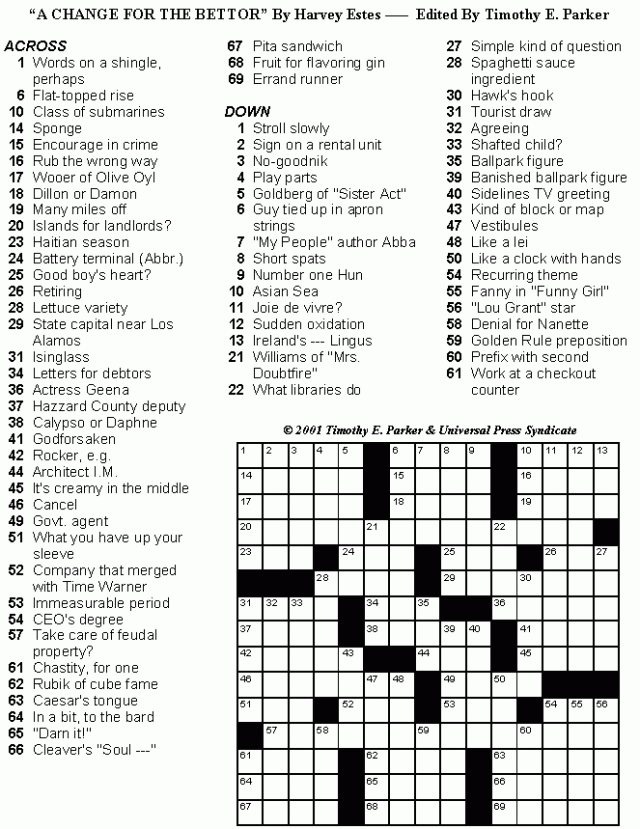 Universal Crossword Puzzle Printable