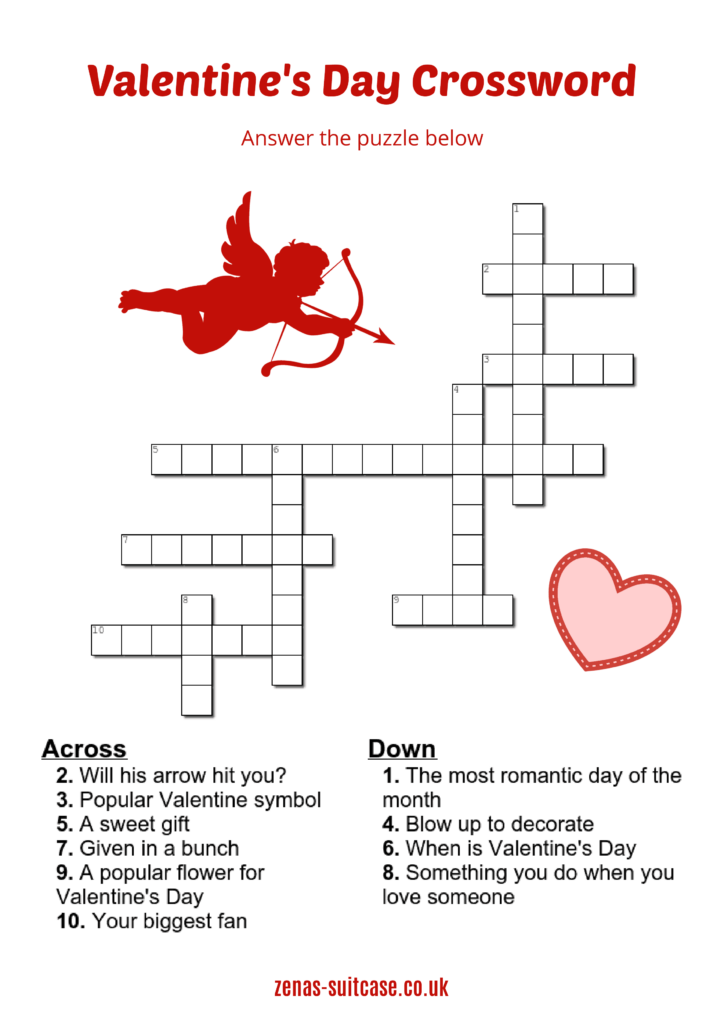 Valentine 39 s Day Crossword Puzzle Free Printable Free Crossword 
