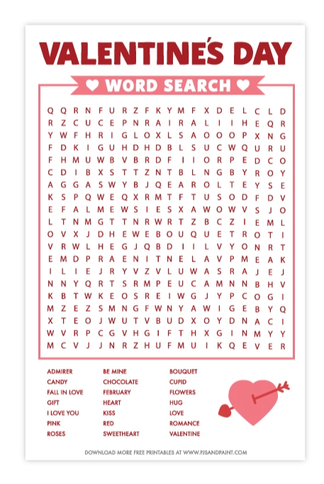 Valentine 39 s Day Word Search Free Printable Pjs And Paint