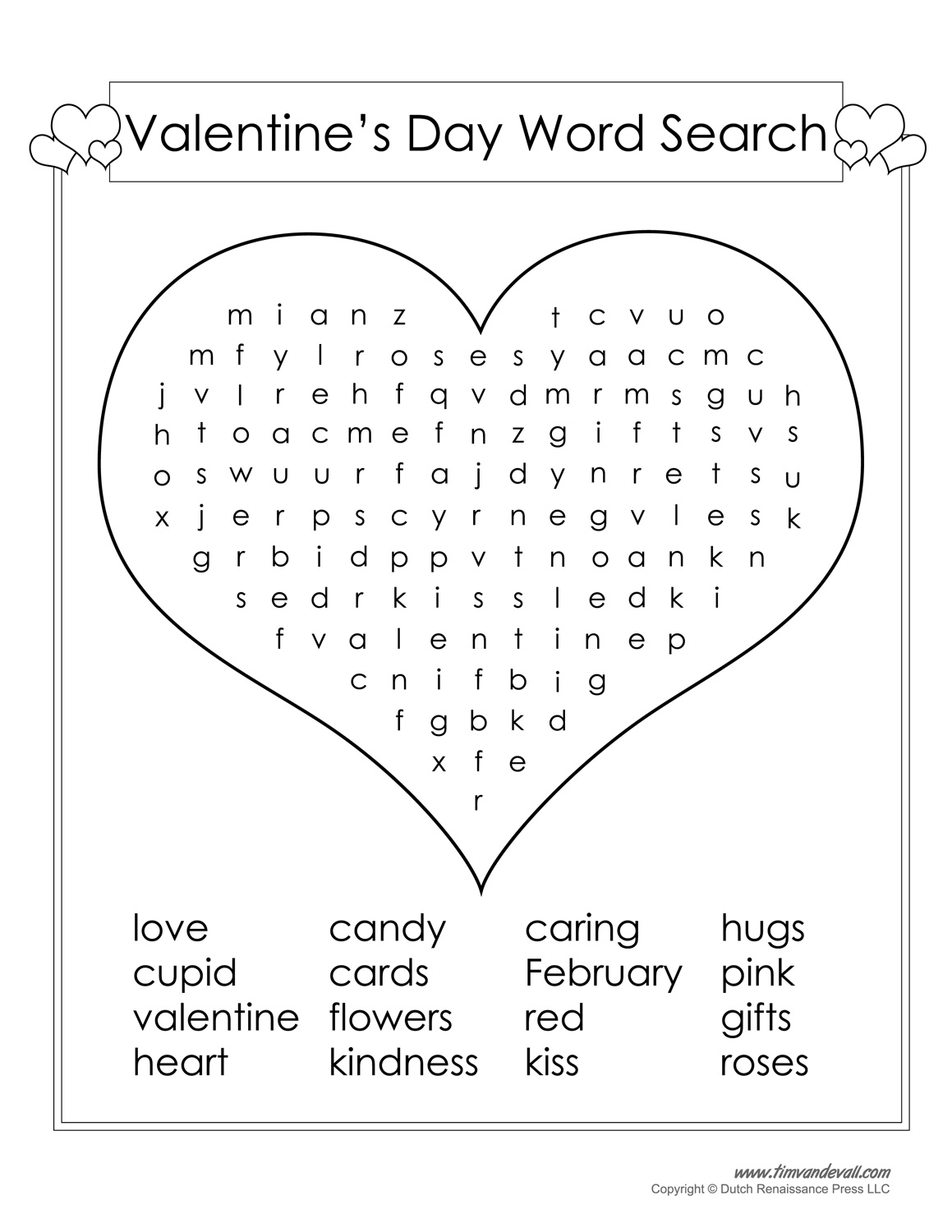 Valentine 39 s Word Search Free Printable